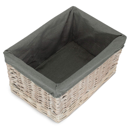 Whitewash Grey Lined Open Wicker Storage Basket-6