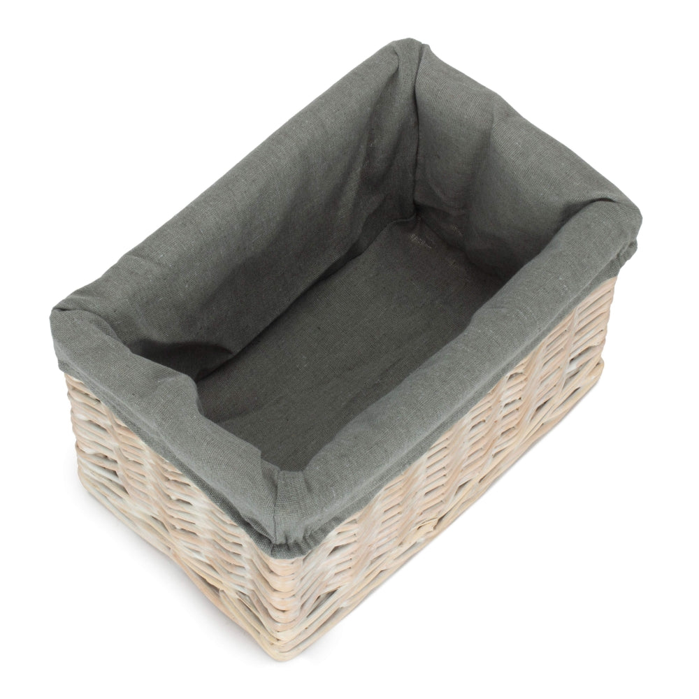 Whitewash Grey Lined Open Wicker Storage Basket-5