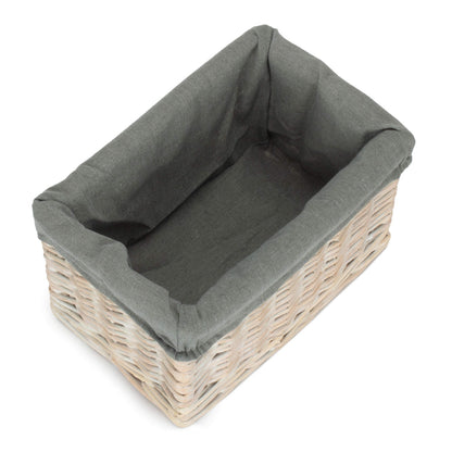 Whitewash Grey Lined Open Wicker Storage Basket-5