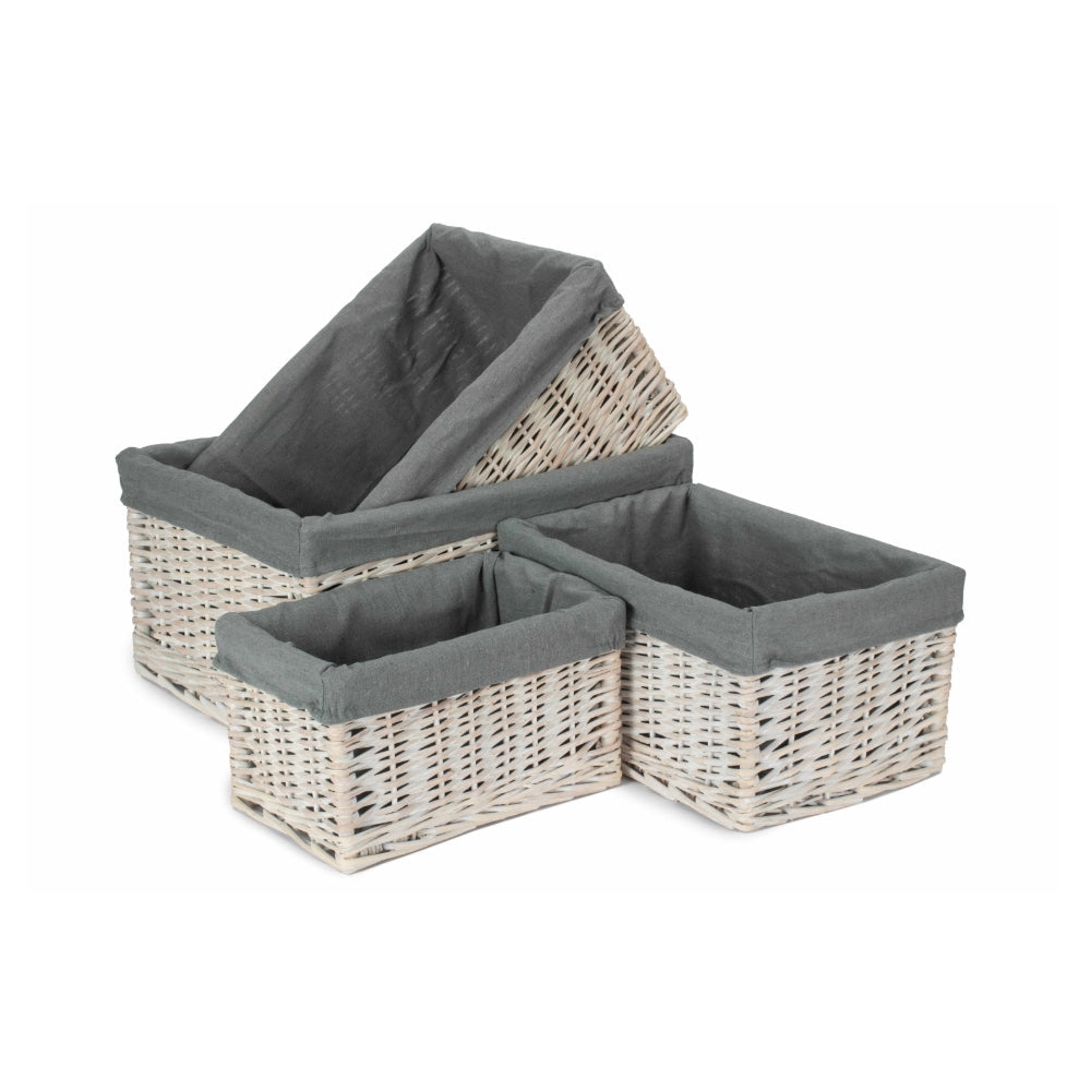 Whitewash Grey Lined Open Wicker Storage Basket-0