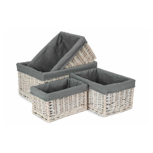 Whitewash Grey Lined Open Wicker Storage Basket-0