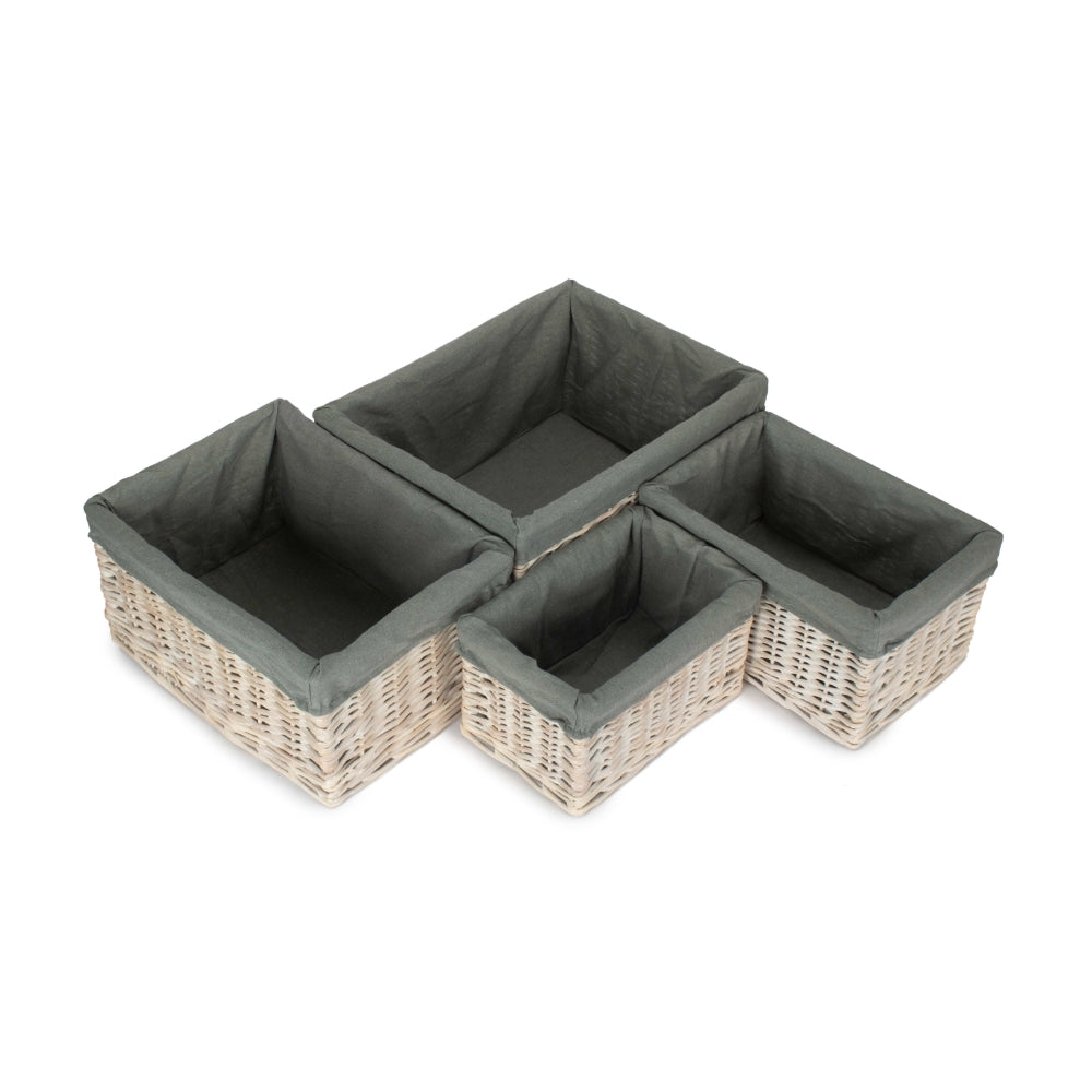 Whitewash Grey Lined Open Wicker Storage Basket-1