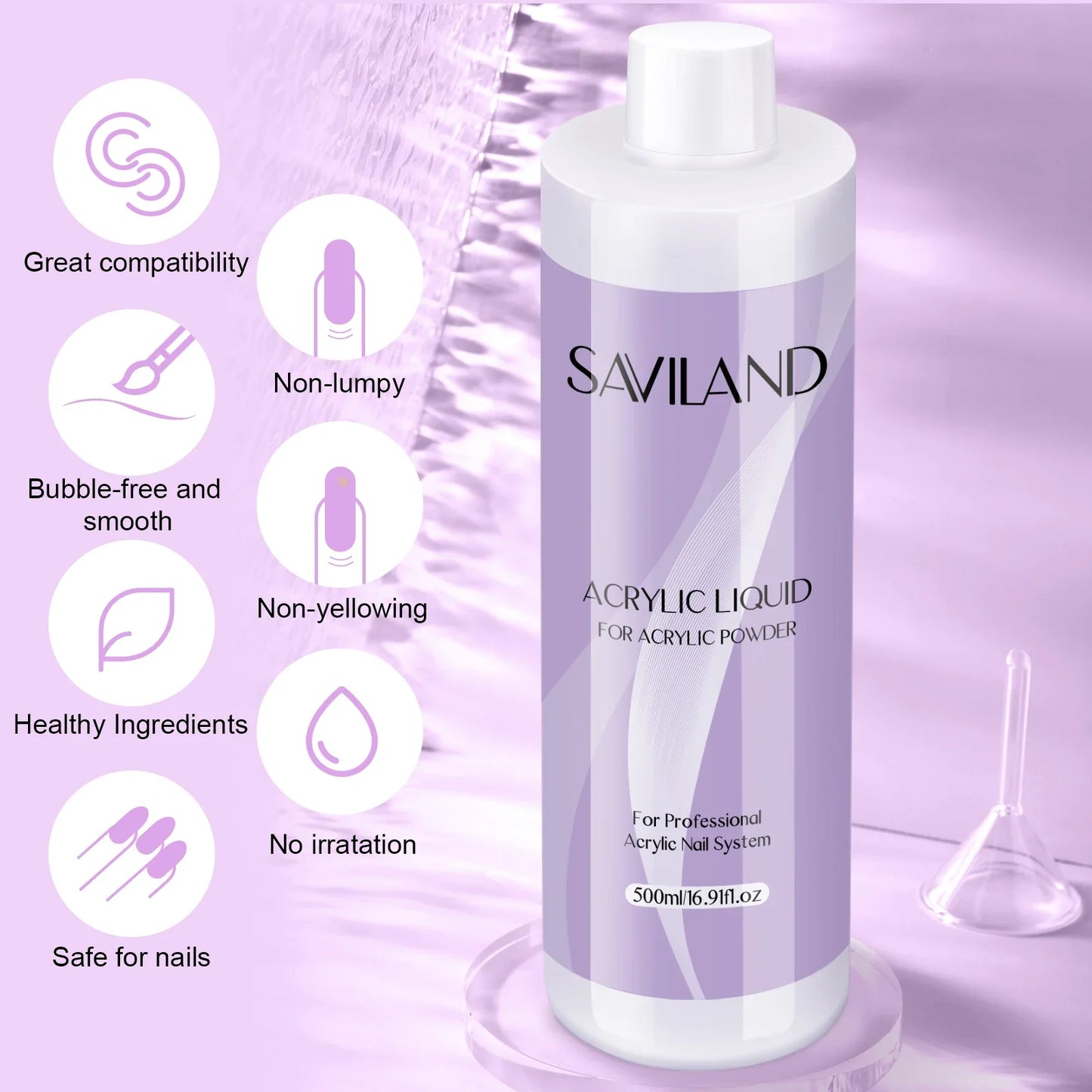 Saviland Professional Acrylic Nail Liquid 180/500ml for Art