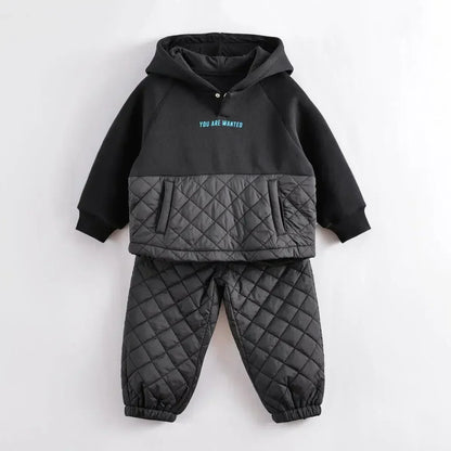 Boys Winter Fashion Stitching Quilted Sports Suit
