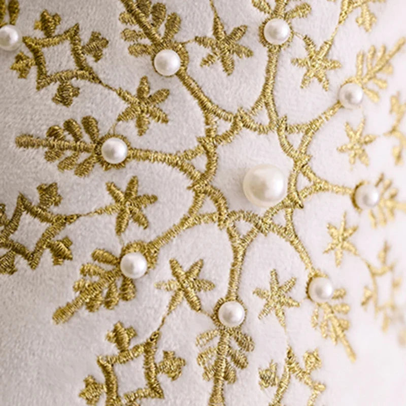 White plush Christmas stocking with embroidered snowflakes – view 3