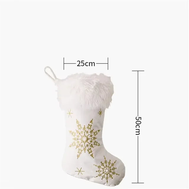 White plush Christmas stocking with embroidered snowflakes – view 2