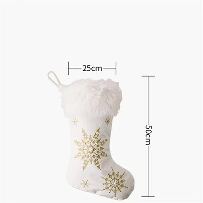 White plush Christmas stocking with embroidered snowflakes – view 2
