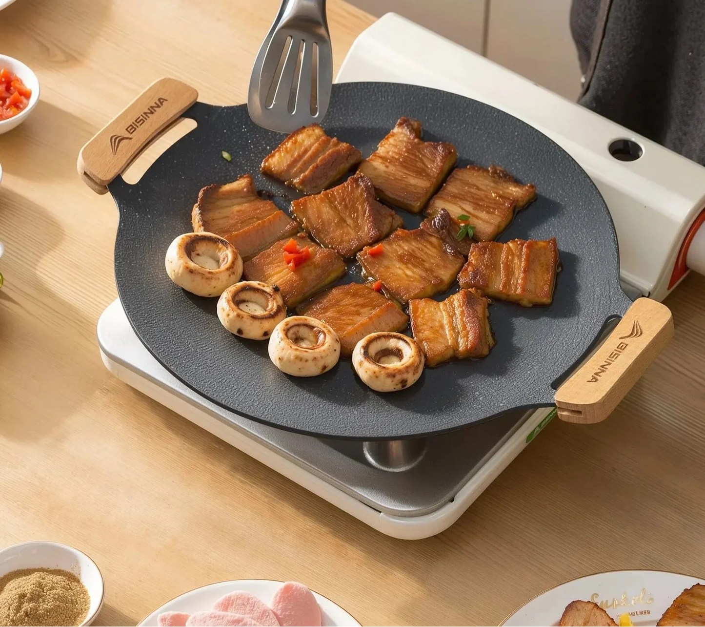 NNEOBA 34CM Non-Stick Outdoor BBQ Grill Pan Roasting Plate Black