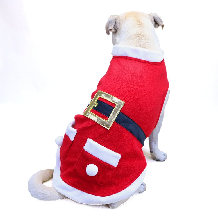 Santa Dog Coat with Belt & Pompom Pockets – Red (S–XL) – view 3