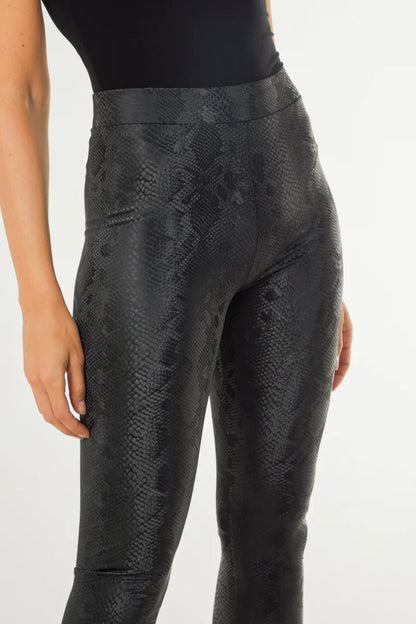 Aftershock London Snake Print Faux Leather Leggings – Black, Wide Waistband