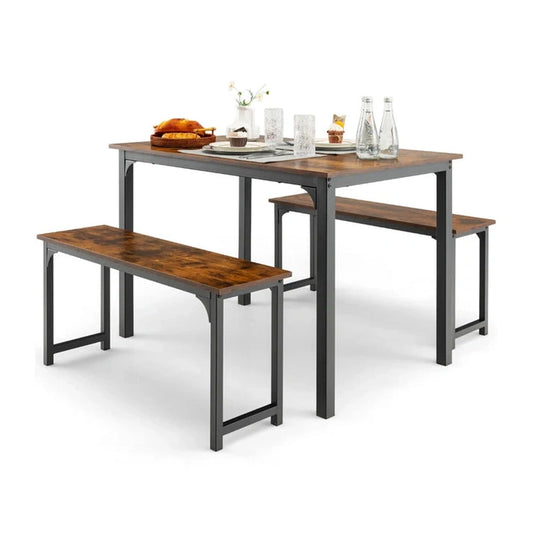 Aaponminimarket Space-Saving Dining Table Set for 4 with 2 Benches