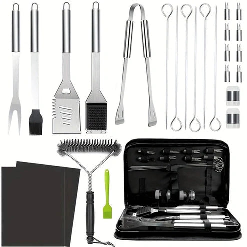 Aaponminimarket Stainless BBQ Grill Tool Set with Thermometer (26pcs)
