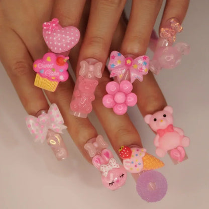 Strawberry & Bear Themed Fake Nails