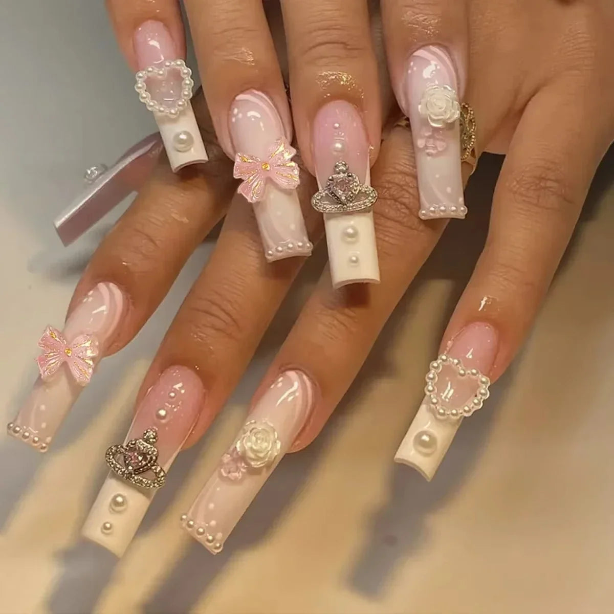 Strawberry & Bear Themed Fake Nails