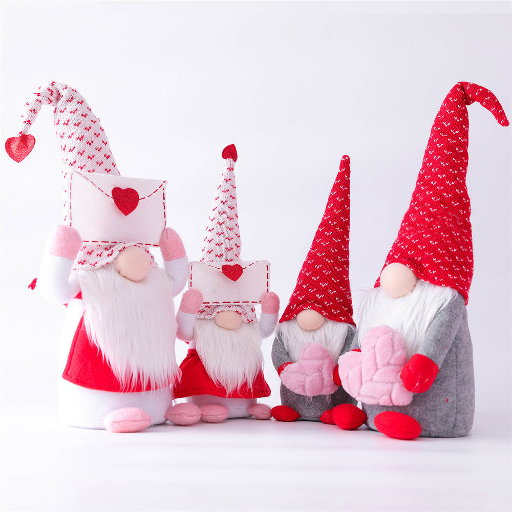 Set of four Valentine's Day plush gnomes with hearts and love letters