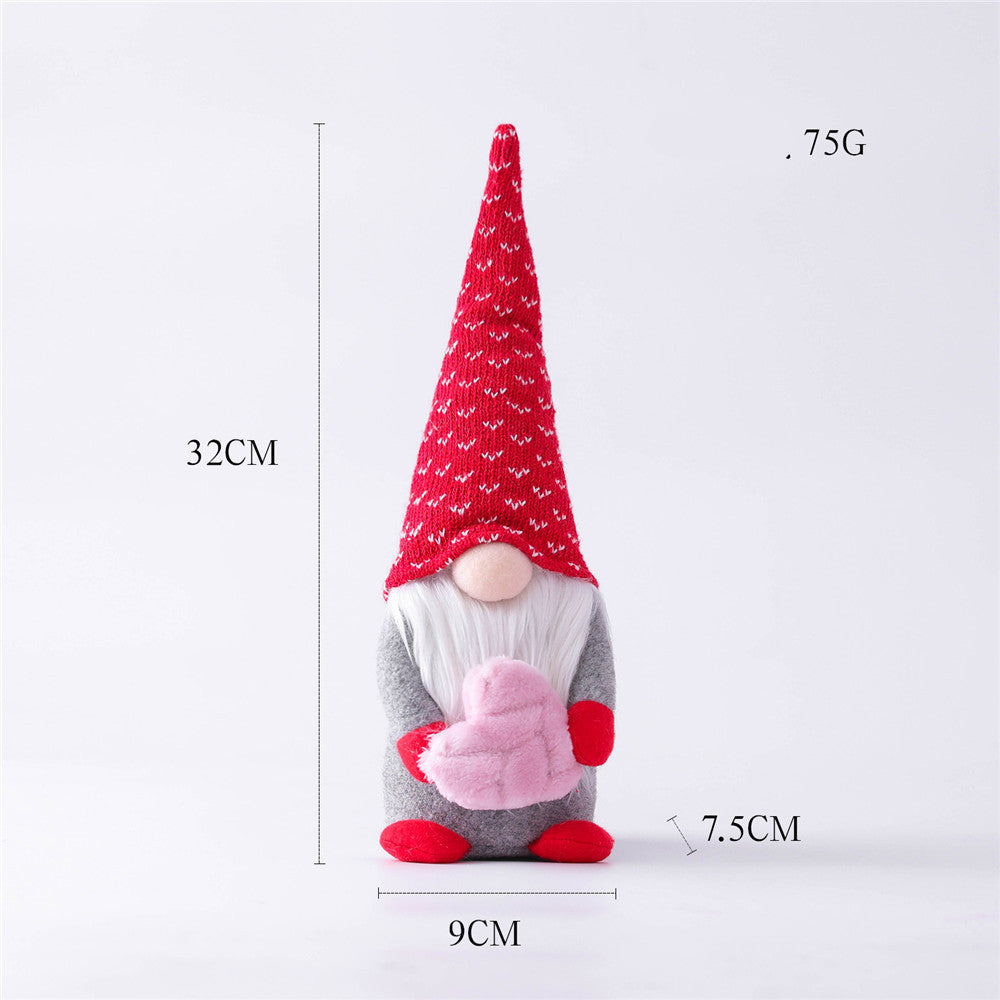 Small Mr Gnome hugging a pink heart, 32cm tall