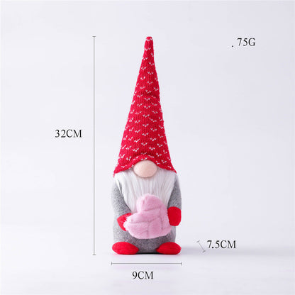 Small Mr Gnome hugging a pink heart, 32cm tall