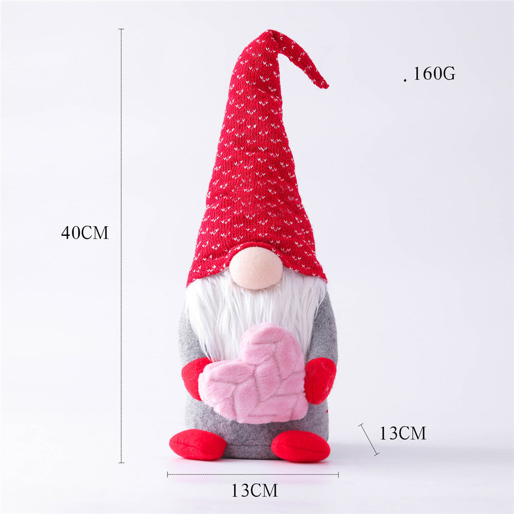 Large Mr Gnome hugging a pink heart, 40cm tall