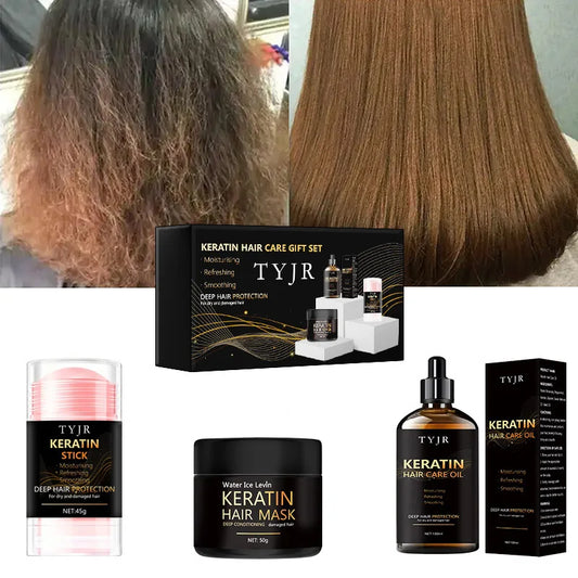 TYJR Keratin Hair Care Gift Set - Mask, Oil & Styling Stick