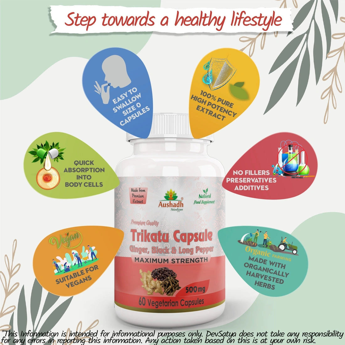 Aaponminimarket Aushadh Trikatu Capsules (Three Spices) Digestion & Absorption Support - Vegan, Gluten Free, Non-GMO, 60 Capsules