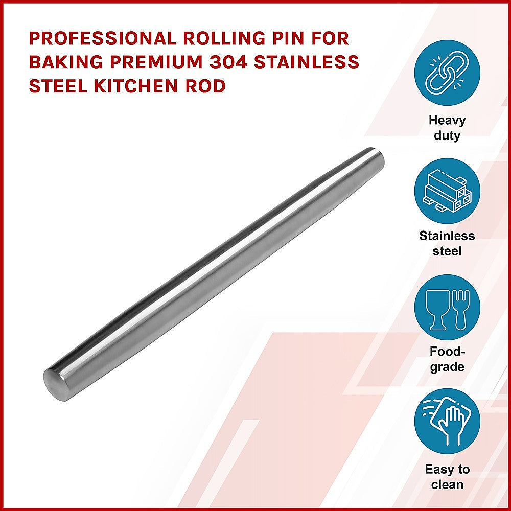 NNEDSZ Professional Rolling Pin for Baking Premium 304 Stainless Steel Kitchen Rod