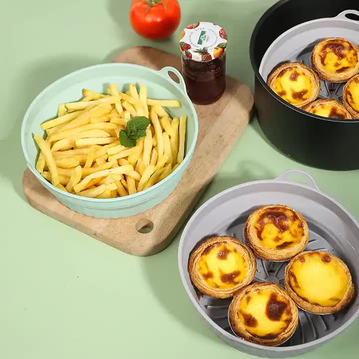 NNEDSZ 3D Round Air Fryer Silicone Liners - Food-Grade, Non-Stick, Reusable Basket Mats for Air Fryers, Ovens, and Microwaves (4 PCS Blue)-3