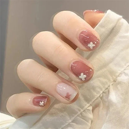 White Floral Press-On Nails
