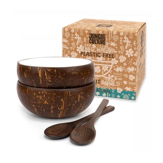 Aaponminimarket White Lacquer Coconut Bowls & Spoons Set
