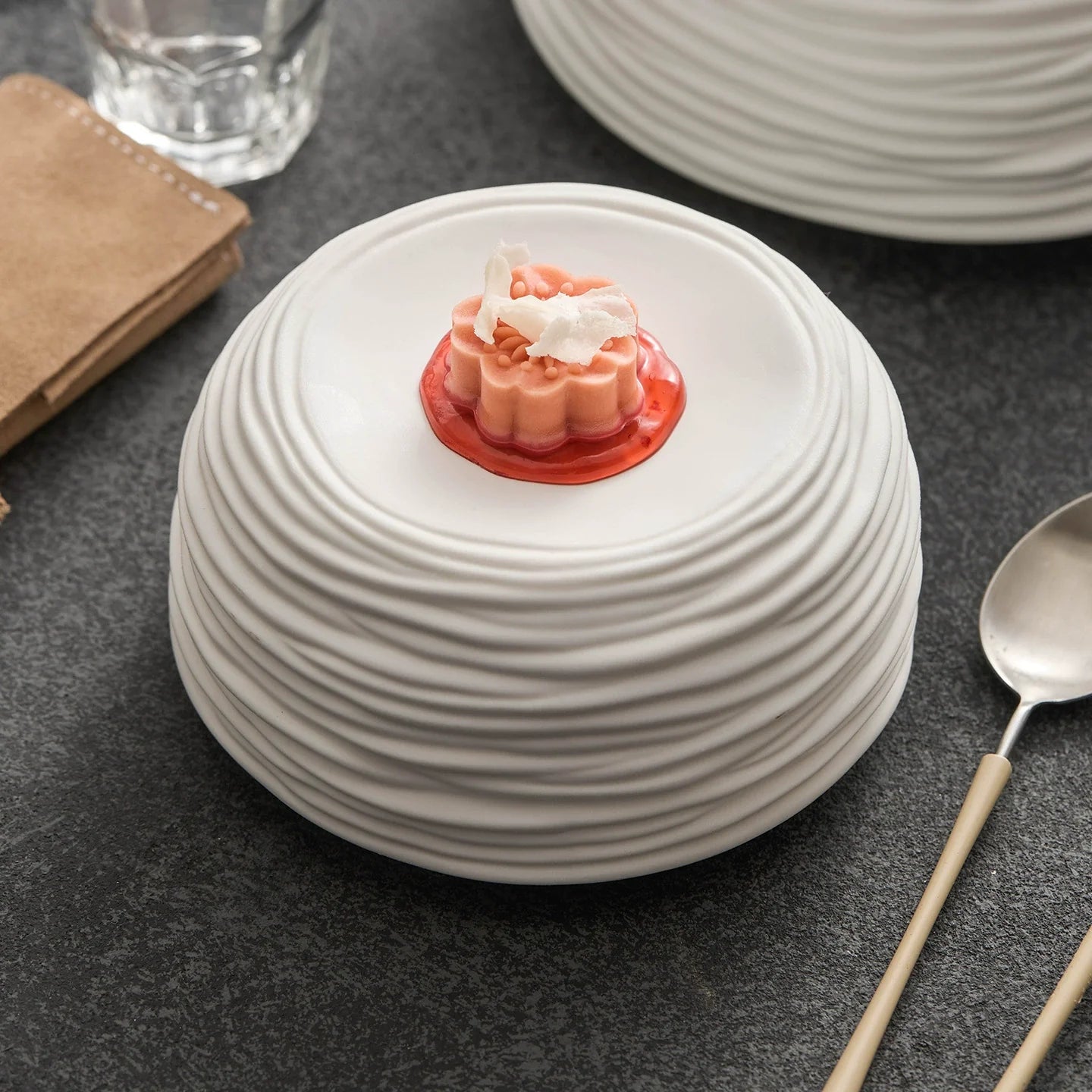 Aapon mini market -Ceramic Ripple Texture Dessert Plate