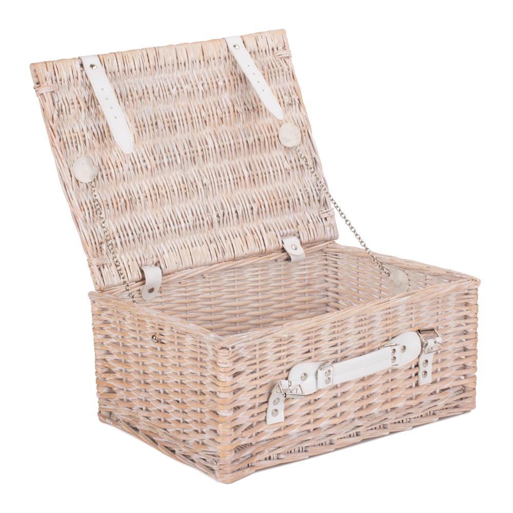 41cm White Wash Wicker Willow Picnic Basket