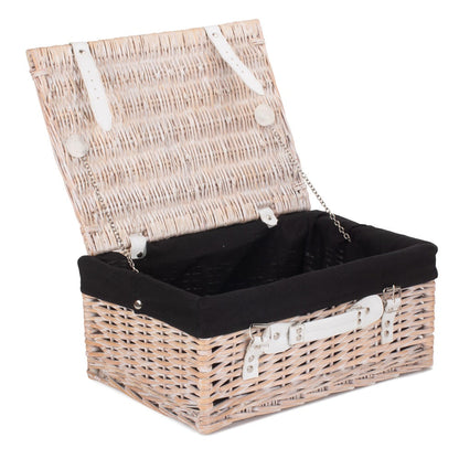 41cm White Wash Wicker Willow Picnic Basket