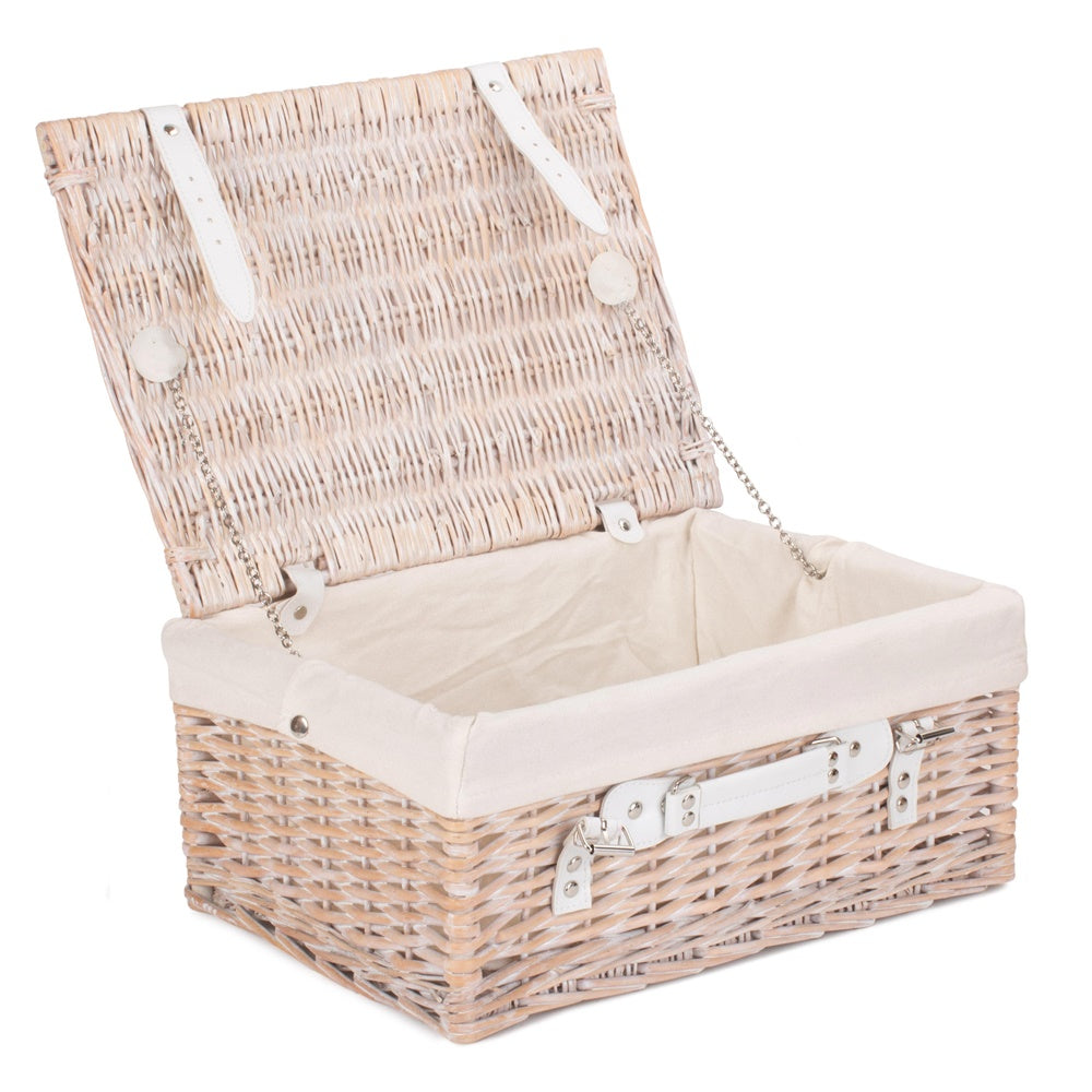 41cm White Wash Wicker Willow Picnic Basket