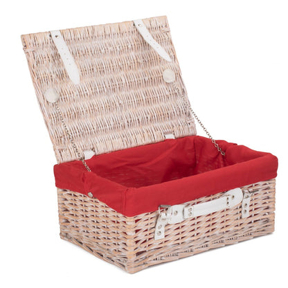 41cm White Wash Wicker Willow Picnic Basket