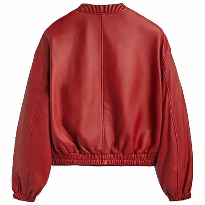 Women’s Red Leather Bomber Jacket