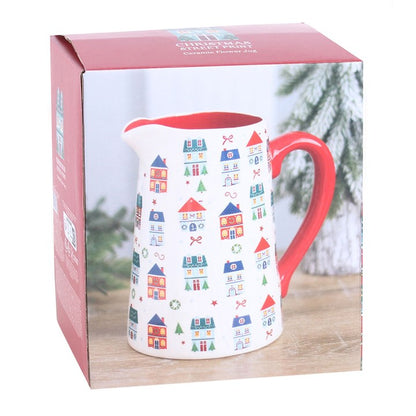 Christmas Street print ceramic flower jug in its gift box