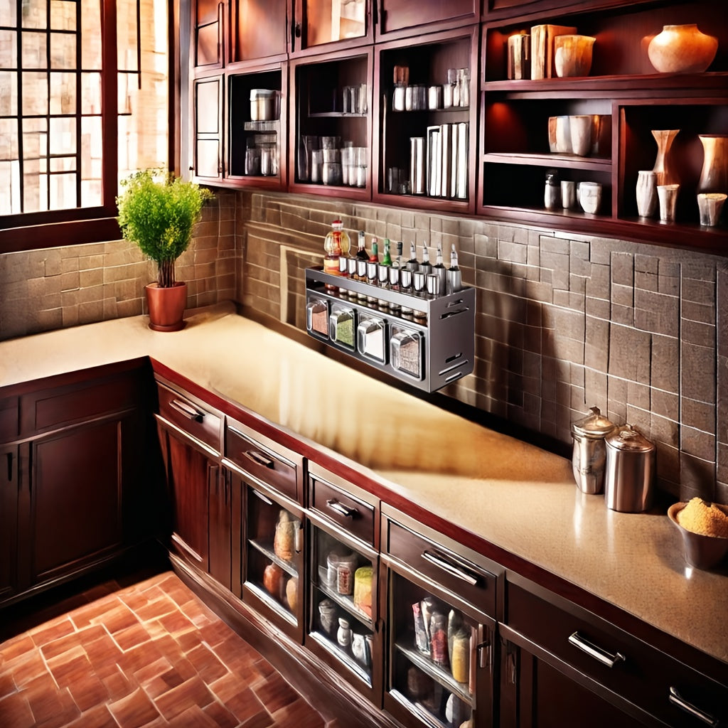 Wall-Mounted Aluminum Spice & Seasoning Organizer Set