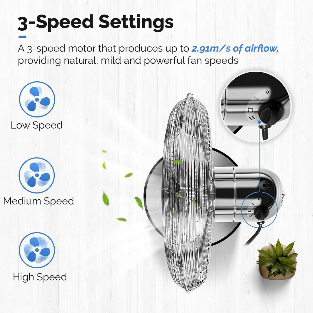 Senelux 16 Inch Metal Pedestal Floor Fan