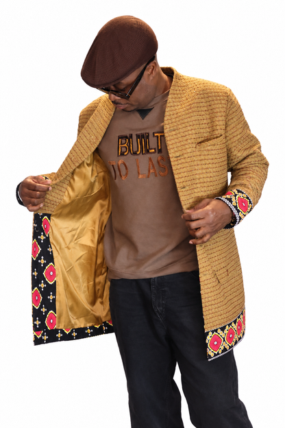 Aurelia | Gold Textured Ankara-Trim Coat