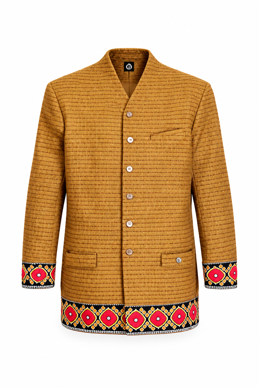 Aurelia | Gold Textured Ankara-Trim Coat