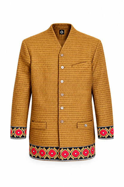 Aurelia | Gold Textured Ankara-Trim Coat