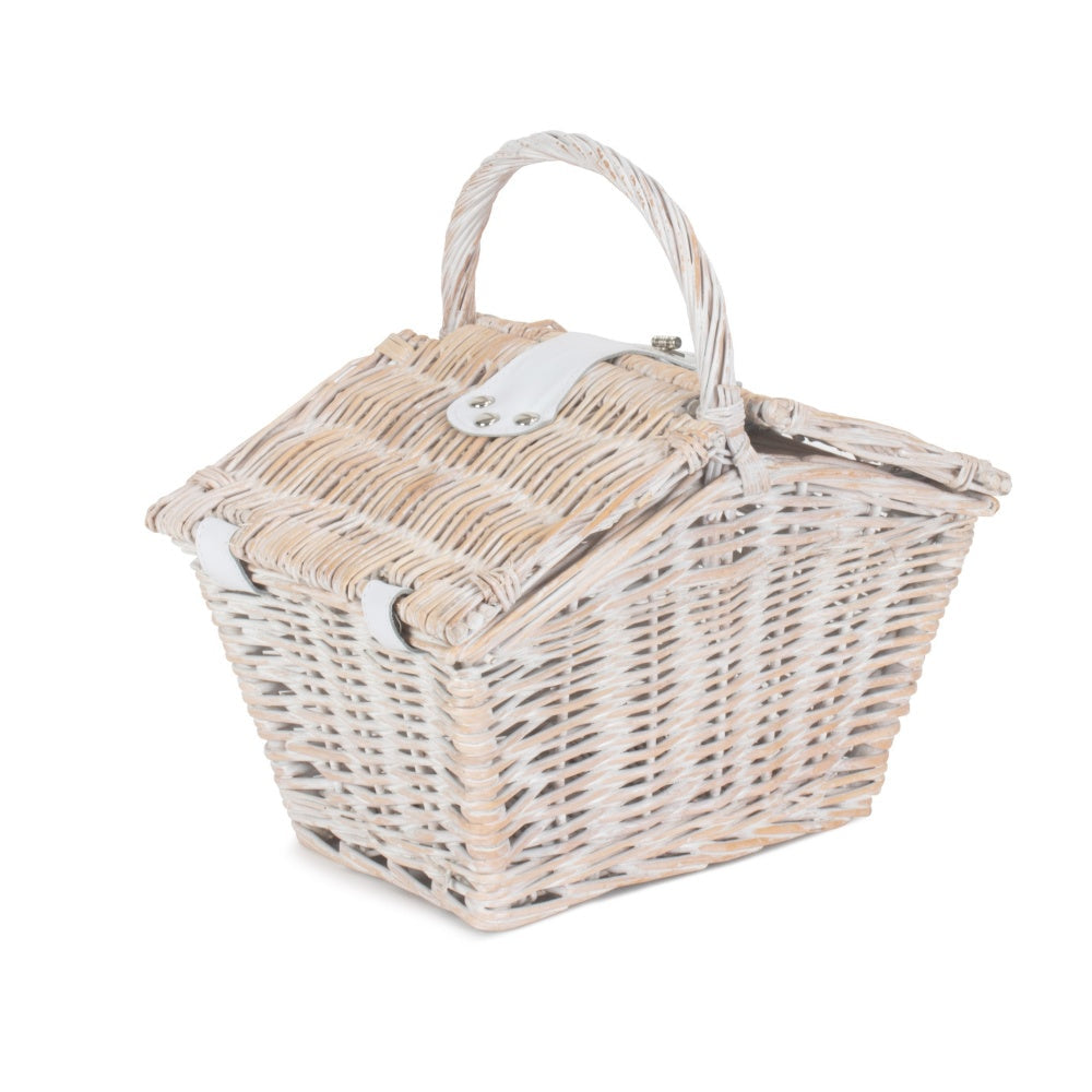 Small 28cm White Wash Elegant Wicker Picnic Basket