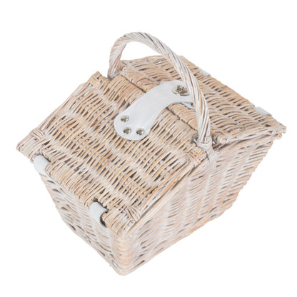 Small 28cm White Wash Elegant Wicker Picnic Basket