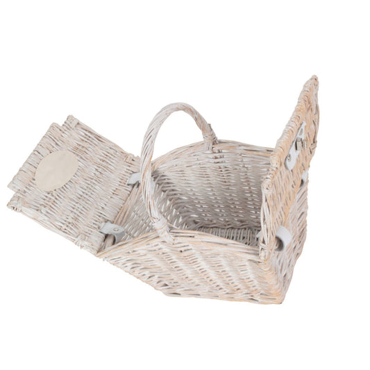 Small 28cm White Wash Elegant Wicker Picnic Basket