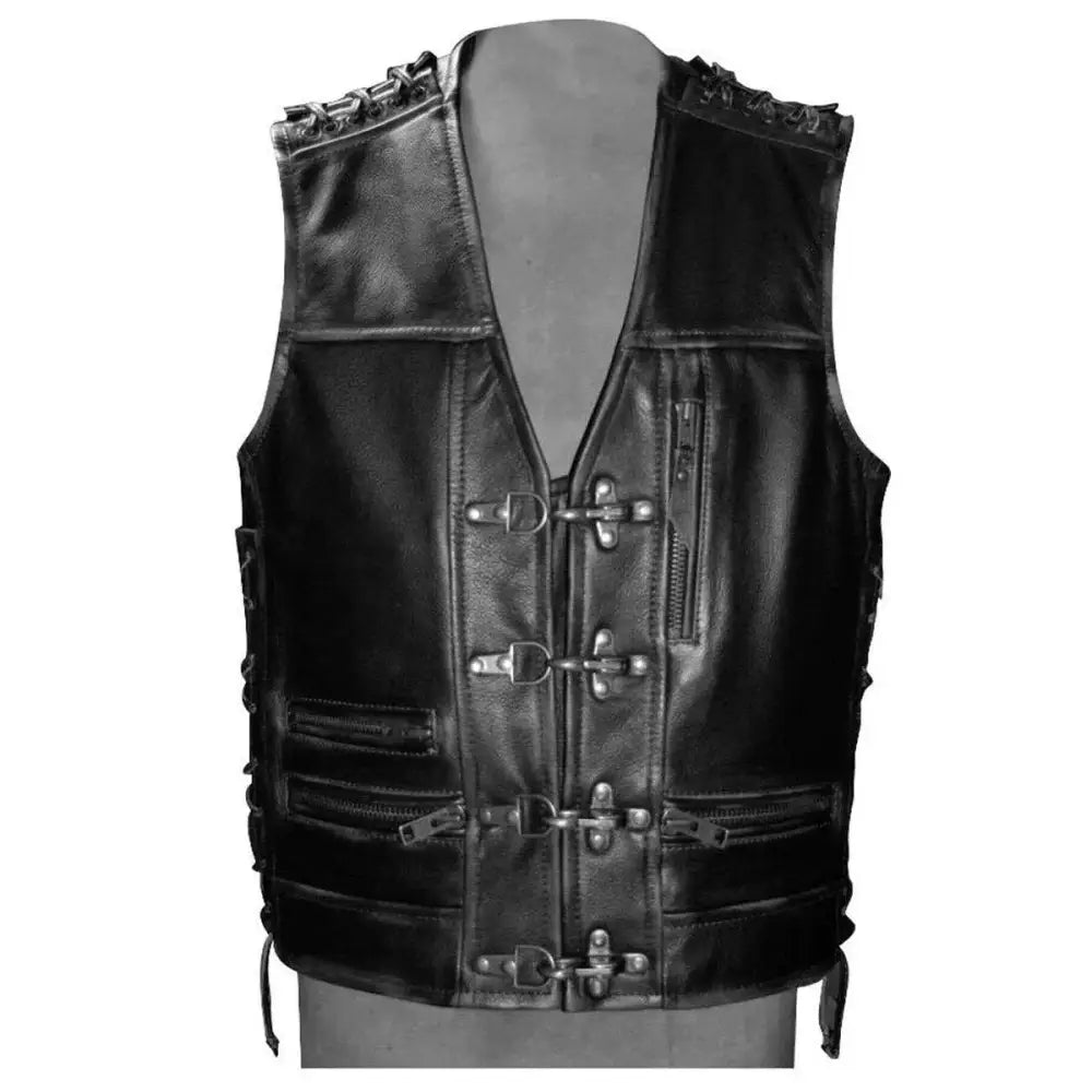 Men’s Black Leather Biker Vest