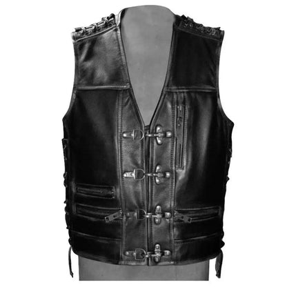 Men’s Black Leather Biker Vest