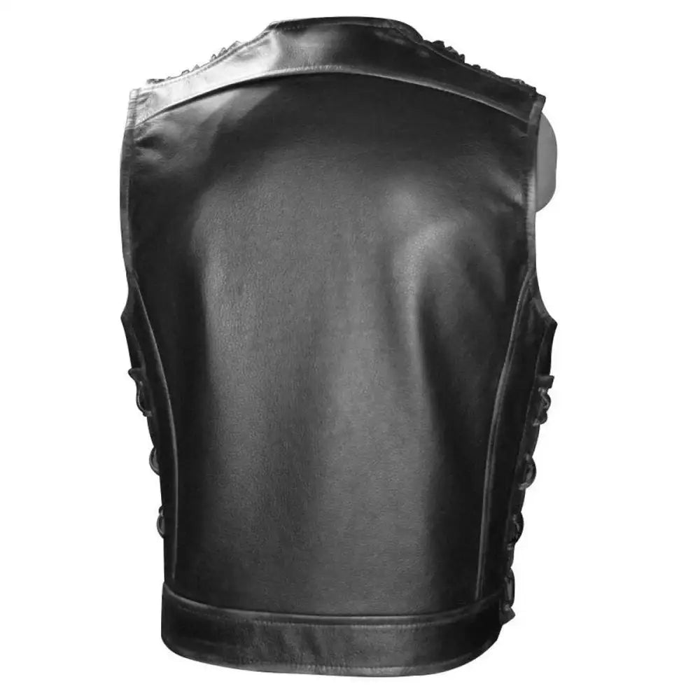 Men’s Black Leather Biker Vest