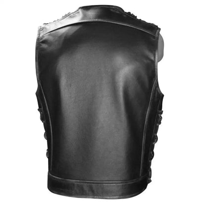 Men’s Black Leather Biker Vest