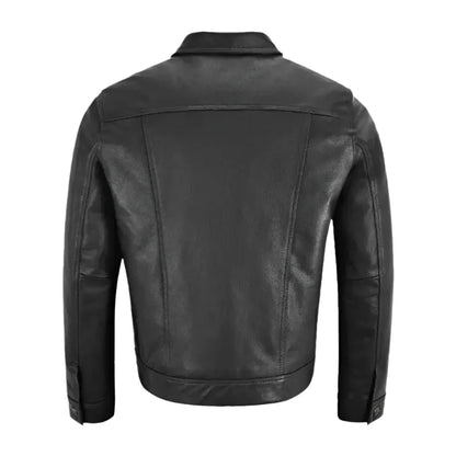 Men’s Black Western Leather Trucker Jacket