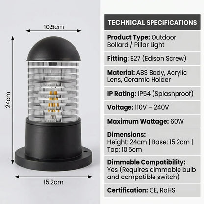 IP54 Outdoor Bollard Light E27 Garden Pillar Pathway Driveway ~ 5121