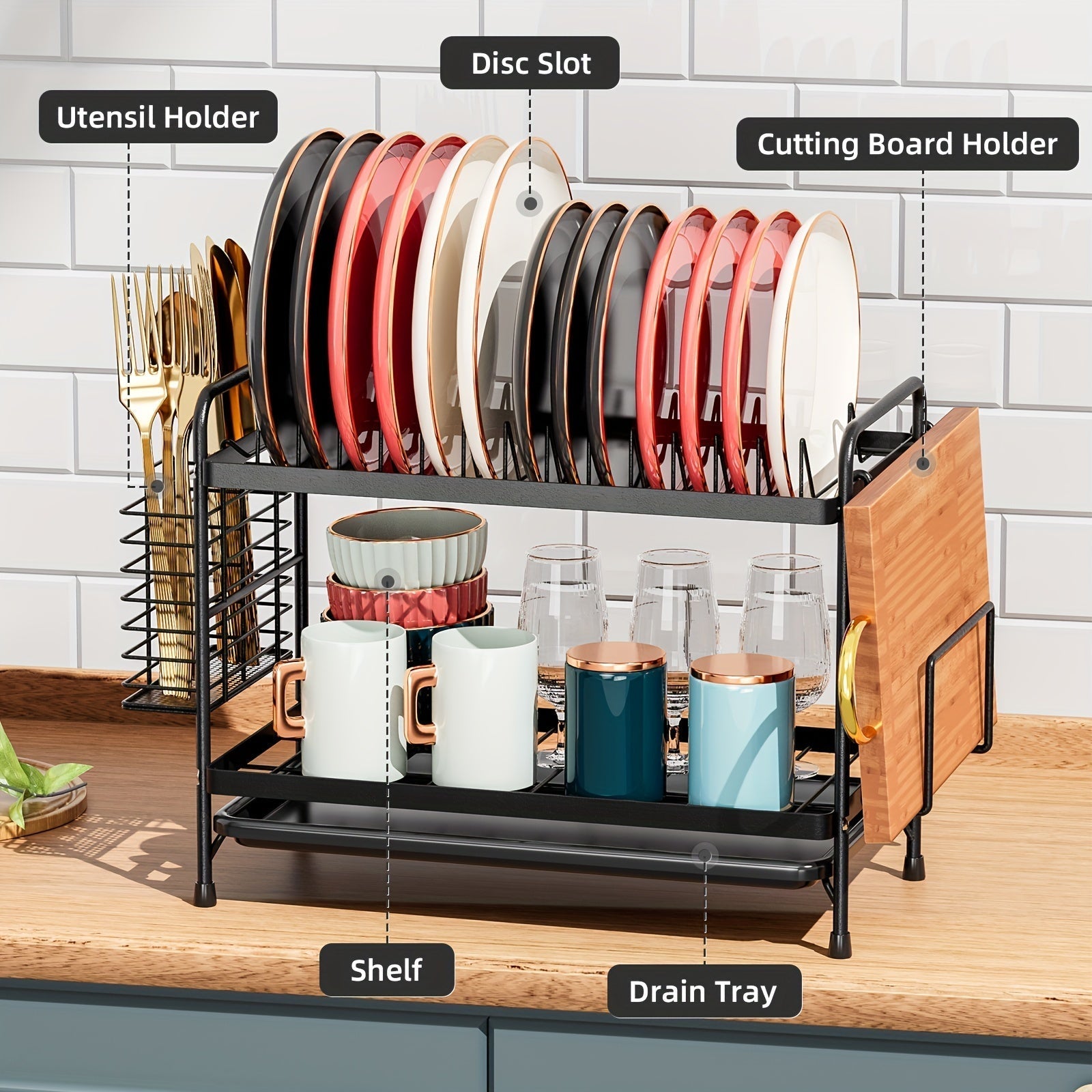 Aapon mini market -Metal Kitchen Dish Rack with Drainboard